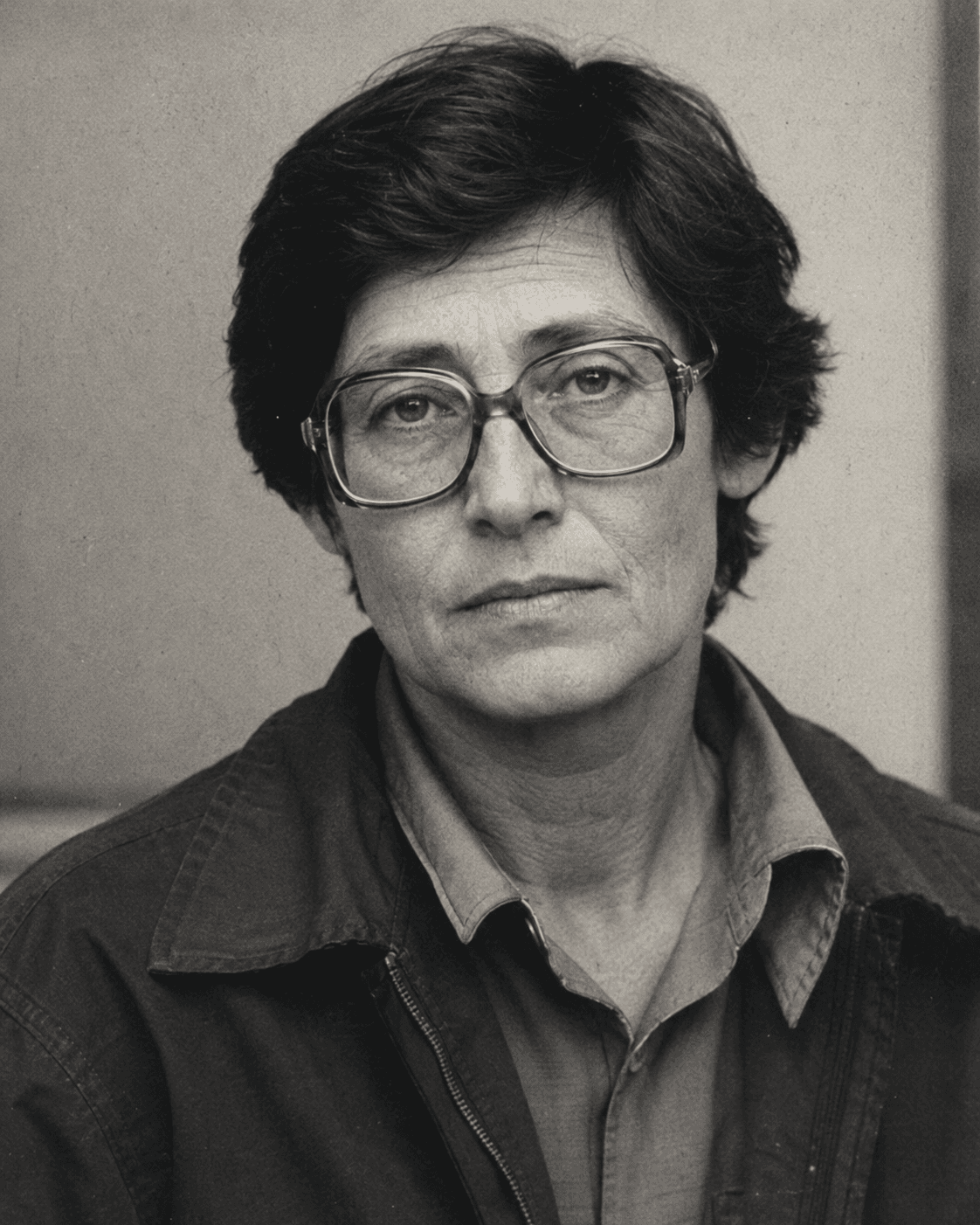 Black-and-white fictional staff portrait of Mara Devlin, Chief Field Correspondent